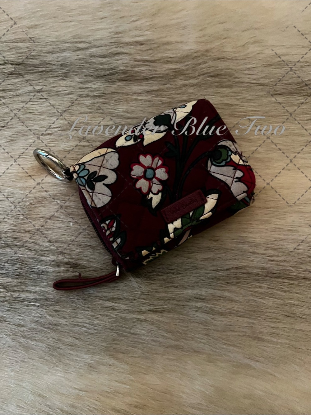 VERA BRADLEY Bordeaux Blooms 2018 RFDI Bifold Wallet Keychain Cardholder Maroon